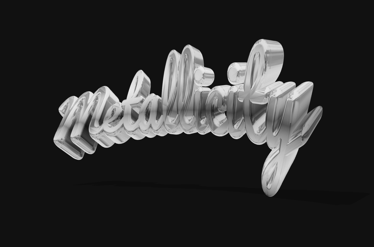 Глянцевый металлический 3D текст. Шрифт в стиле жидкий металл.